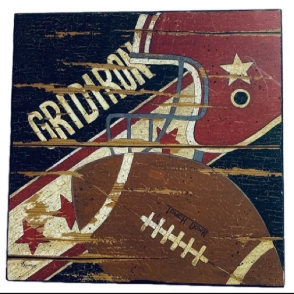 Distressed Wooden Football Sports Wall Decor 12x12” - Picture 2 of 4
